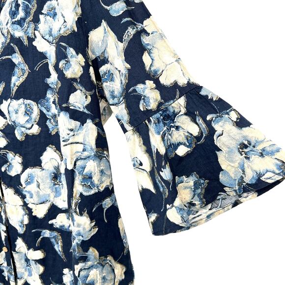 NEW NWT JM Collection SZ 16 100% LINEN Metallic Sparkly Blouse Shirt Top Blue - Picture 5 of 13